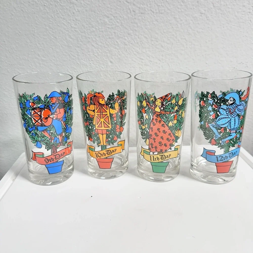 Vintage Indiana Glass 12 Days of Christmas 12oz Tumblers Complete Set of 12 EUC